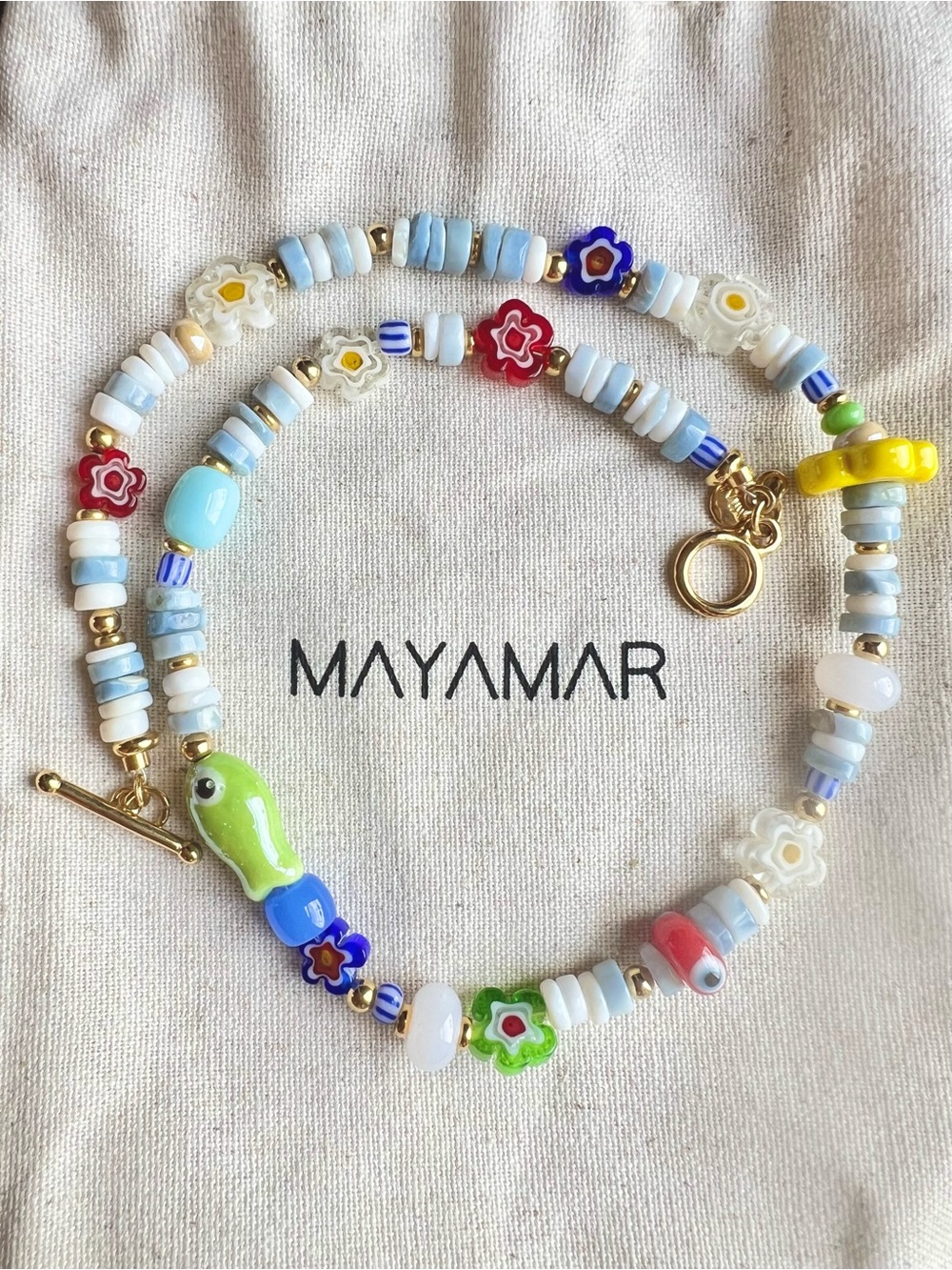 Evil Eye Daisy Flower Beaded Necklace NWOT